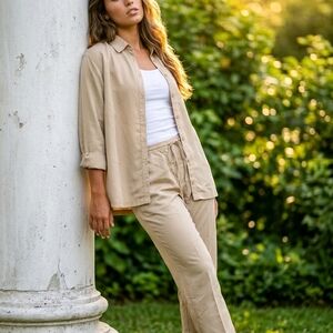 New York & Company Tan Drawstring Track Pants with Matching Shirt